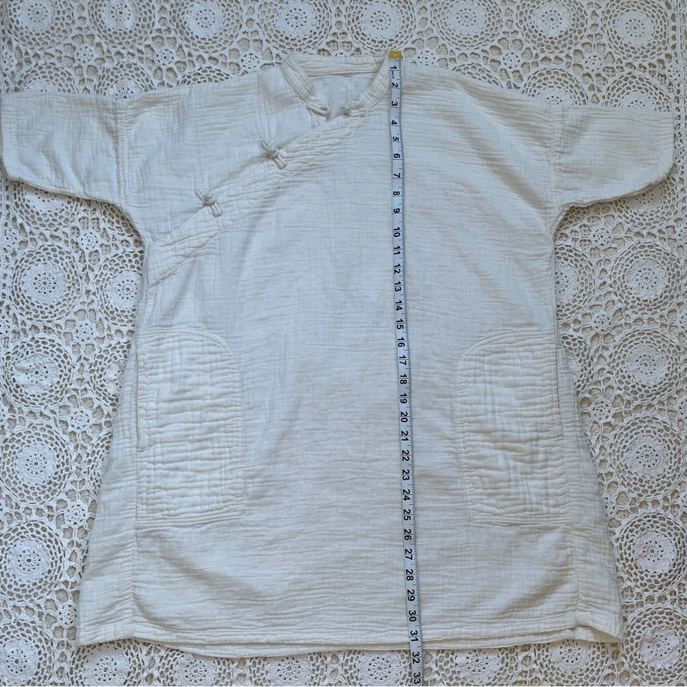 White Linen Dress with Frog Button Closures - Picture 5 of 5